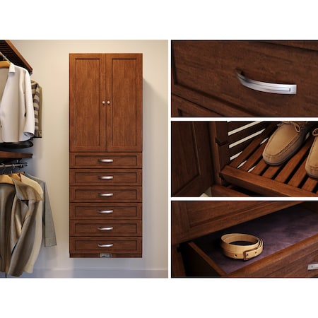 John Louis Home Solid Wood 12in. Deep 5 Drawer and Solid Wood  Door Storage Tower Chestnut JLH-412SH-CH-SD